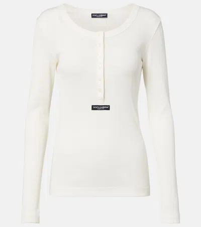 Dolce & Gabbana Ribbed Cotton Sweater In Neutral