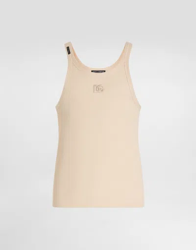 Dolce & Gabbana Ribbed Cotton Tank Top In Neutral