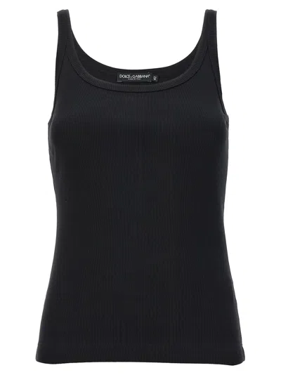 Dolce & Gabbana Ribbed Cotton Tank Top In Black