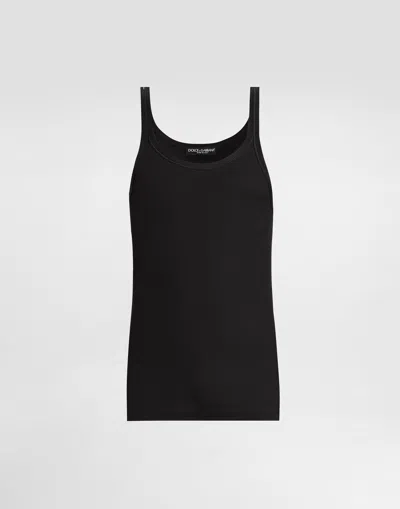 Dolce & Gabbana Ribbed Cotton Tank Top In Black