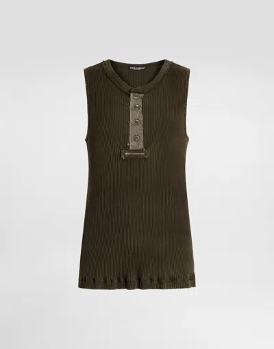 Dolce & Gabbana Ribbed Cotton Tank Top In Green