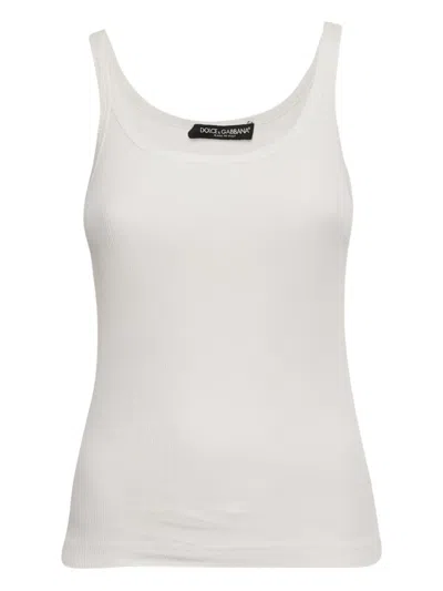 Pre-owned Dolce & Gabbana Ribbed Cotton Tank Top In White
