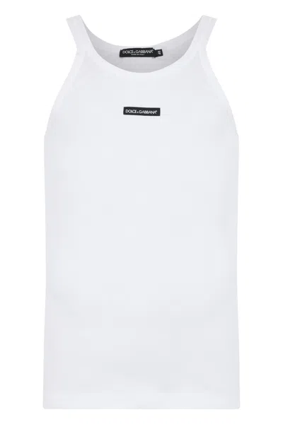 Dolce & Gabbana Logo Ribbed Mini Tank Top In White