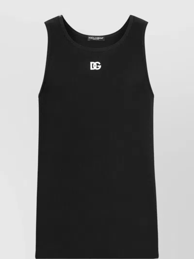 Dolce & Gabbana Ribbed Cotton Tank Top With Round Neckline In Black