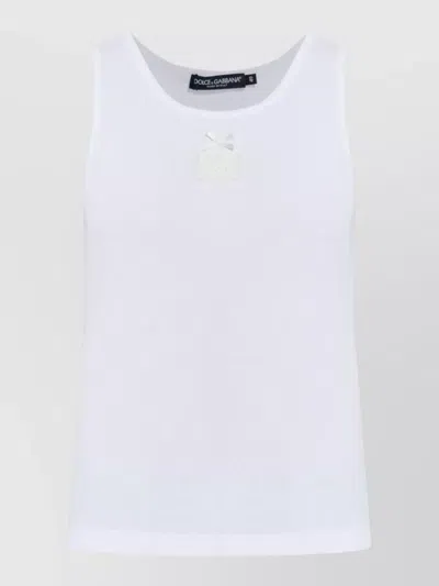 Dolce & Gabbana Ribbed Cotton Top Sleeveless Crew Neck In White