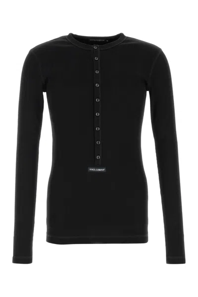 Dolce & Gabbana Ribbed Cotton T-shirt In Black