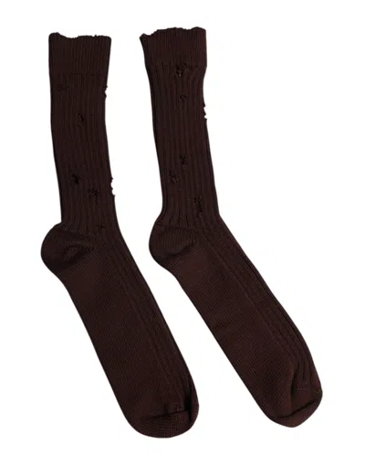 Dolce & Gabbana Ribbed Cotton-blend Over-the-calf Socks In Brown
