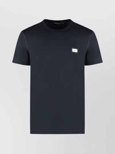 Dolce & Gabbana Ribbed Crew-neck Cotton T-shirt With Visible Stitches In Blue