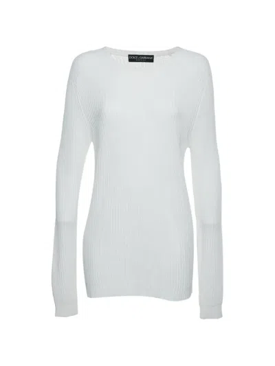 Pre-owned Dolce & Gabbana Ribbed Crew-neck Sweater In White