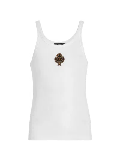Dolce & Gabbana Tanktop Aus Geripptem Jersey Mit Patch In White