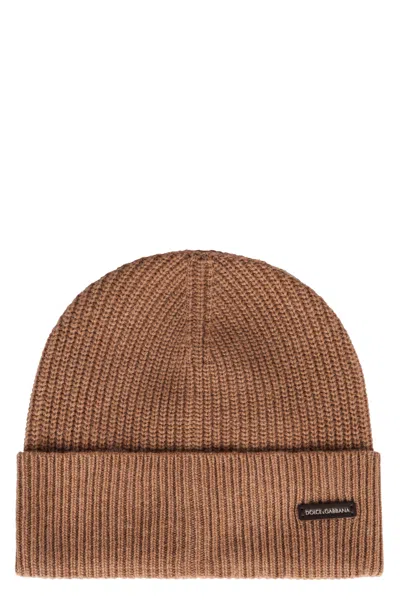 Dolce & Gabbana Ribbed Knit Beanie In Black