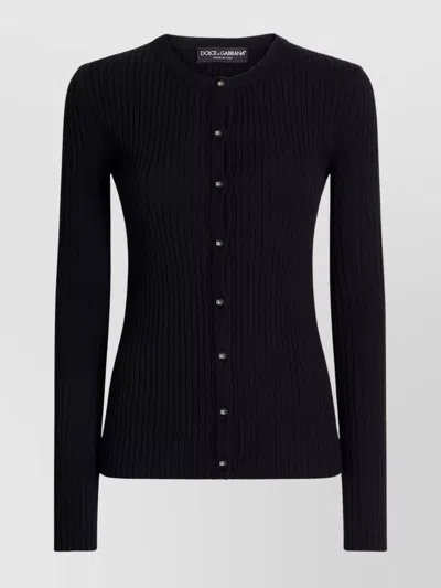Dolce & Gabbana Ribbed Knit Buttoned Cardigan In Black