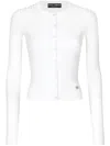 Dolce & Gabbana Ribbed Viscose Cardigan With Metal Dg Logo Pin In White