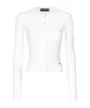 Dolce & Gabbana Ribbed Viscose Cardigan With Metal Dg Logo Pin In White
