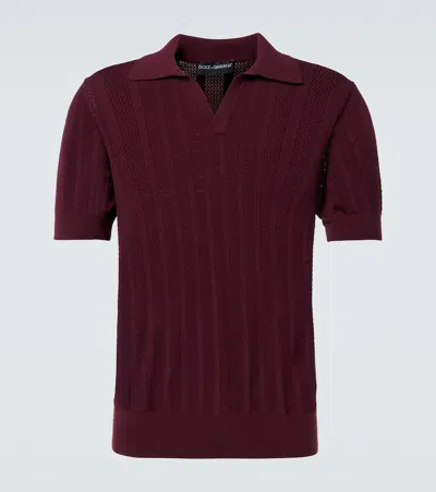 Dolce & Gabbana Ribbed-knit Cotton Polo Shirt In Red