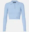 Dolce & Gabbana Embellished Ribbed-knit Polo Shirt In Blue