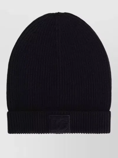 Dolce & Gabbana Ribbed Knit Hat Foldable Turn Up Brim In Black