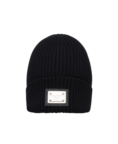 Dolce & Gabbana Ribbed-knit Logo Beanie In Black