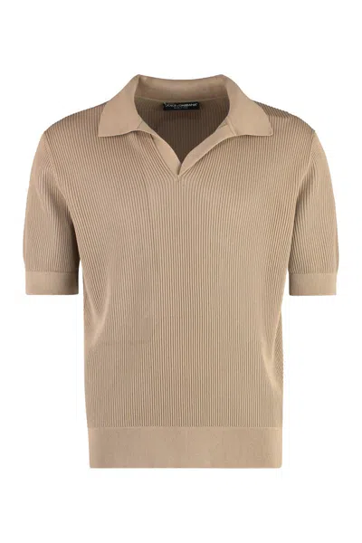 Dolce & Gabbana Ribbed Knit Polo Shirt In Neutral
