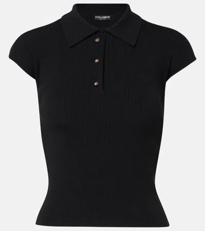 DOLCE & GABBANA RIBBED-KNIT POLO SHIRT