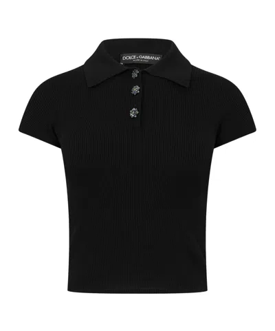 Dolce & Gabbana Ribbed Knit Polo Shirt In Black