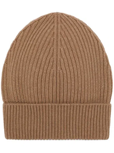 Dolce & Gabbana Ribbed-knit Turn-up Beanie In Brown