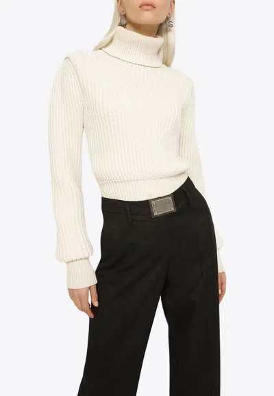 Dolce & Gabbana Ribbed Knit Wool Turtleneck Sweater In White