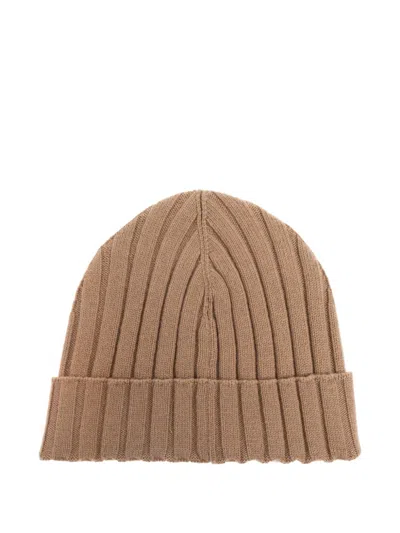 Dolce & Gabbana Ribbed Logo Beanie In Brown