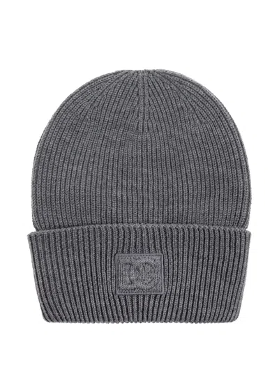 Dolce & Gabbana Ribbed Logo-patch Beanie Hat In Gray