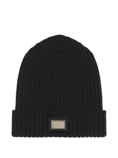 Dolce & Gabbana Kids' Ribbed Logo-plaque Beanie Hat In Black