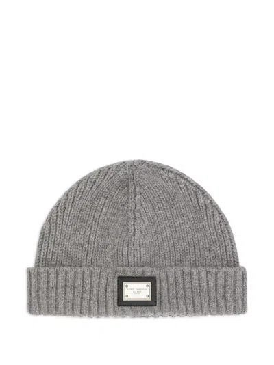 Dolce & Gabbana Kids' Ribbed Logo-plaque Beanie Hat In Gray