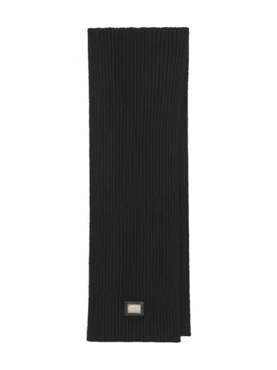 Dolce & Gabbana Kids' Ribbed Logo-plaque Scarf In Black