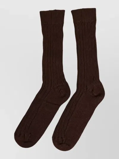 Dolce & Gabbana Ribbed Over The Calf Socks In Brown