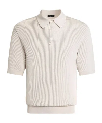 Dolce & Gabbana Ribbed Polo Shirt In Neutral