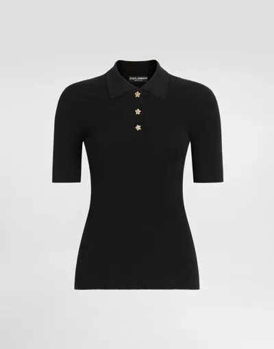 Dolce & Gabbana Ribbed Polo Sweater In Black