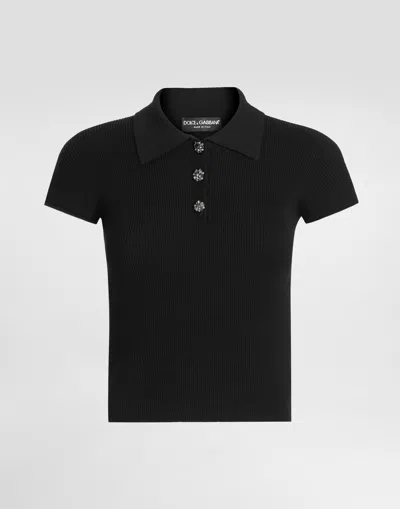 Dolce & Gabbana Ribbed Polo Sweater In Black