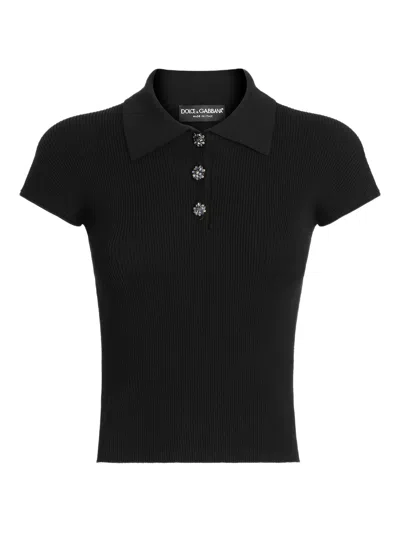 Dolce & Gabbana Ribbed Polo Sweater - Size 40 In Black