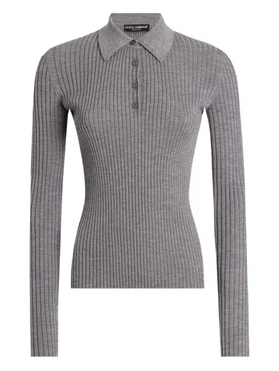 Dolce & Gabbana Ribbed Polo Top In Gray