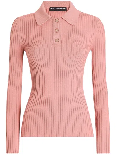 Dolce & Gabbana Geripptes Poloshirt In Rosa