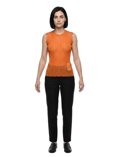Dolce & Gabbana Ribbed Polyester Tank Top In Orange