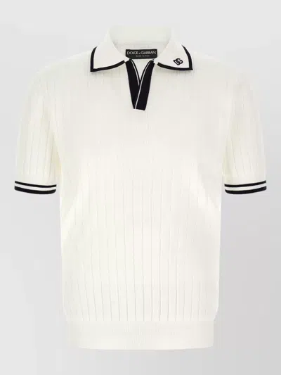 Dolce & Gabbana Slim Fit Ribbed-knit Cotton Polo Shirt In White