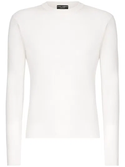 Dolce & Gabbana Ribbed Silk Crew Neck Jumper In White