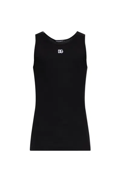 Dolce & Gabbana Ribbed Sleeveless T-shirt In Black