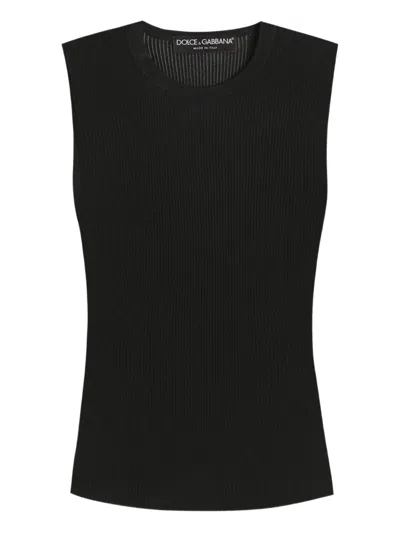 Dolce & Gabbana Ribbed Sleeveless Tank Top In Black