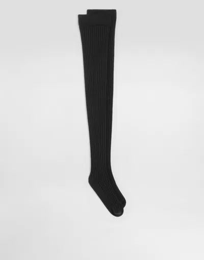 Dolce & Gabbana Ribbed Stay-up Socks In Black