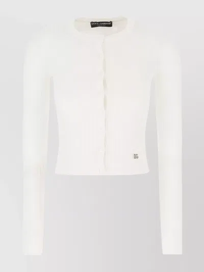 Dolce & Gabbana Ribbed Stretch Viscose Blend Cardigan With Long Sleeves In Multi