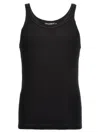 Dolce & Gabbana Black Sleeveless Top With Logo Embroidery On The Front And Ribbed Knit In Cotton Man