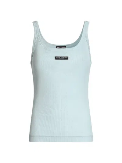 Dolce & Gabbana Ribbed Knit Tank Top Sleeveless Design In Blue