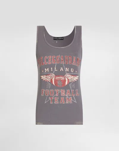Dolce & Gabbana Ribbed Tank Top With Distressed Effect And Print In Multi