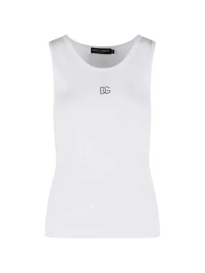 Dolce & Gabbana Ribbed Tank Top With Logo In White